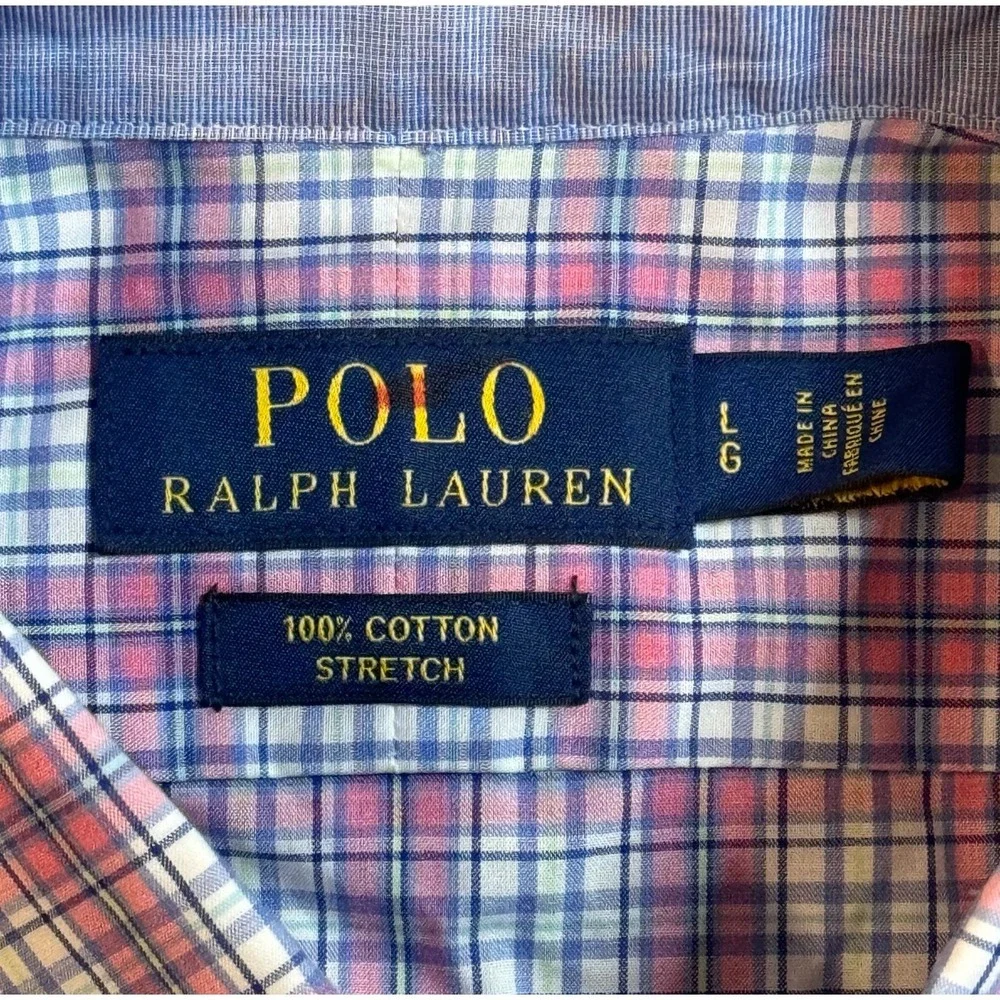 Polo Ralph Lauren Pink Plaid Stretch Casual Long Sleeve‎ Button Up Shirt Men's L